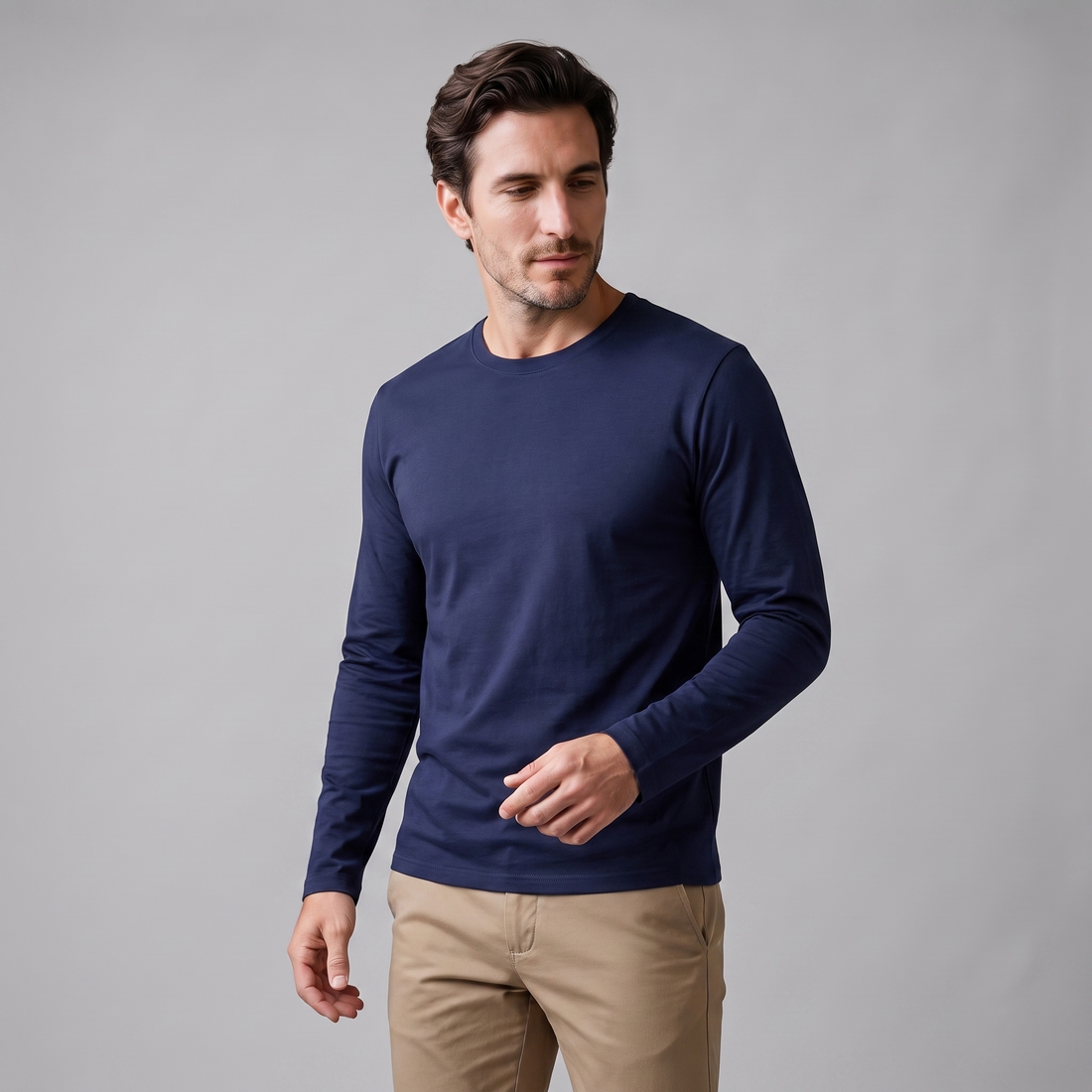 Men's Cotton Blend Long Sleeve Crew Neck Shirt