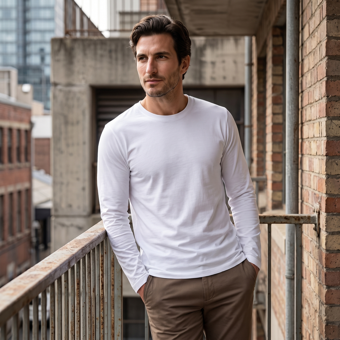 Men's Cotton Blend Long Sleeve Crew Neck Shirt