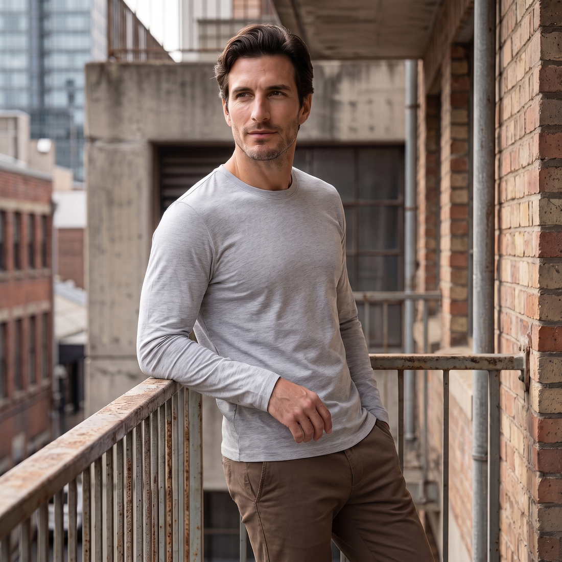 Men's Cotton Blend Long Sleeve Crew Neck Shirt