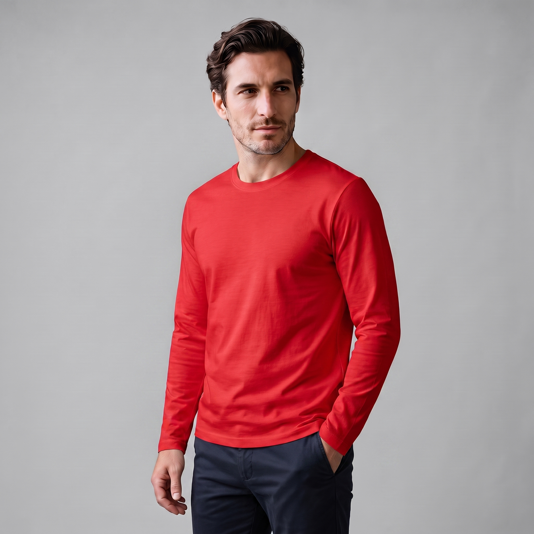 Men's Cotton Blend Long Sleeve Crew Neck Shirt