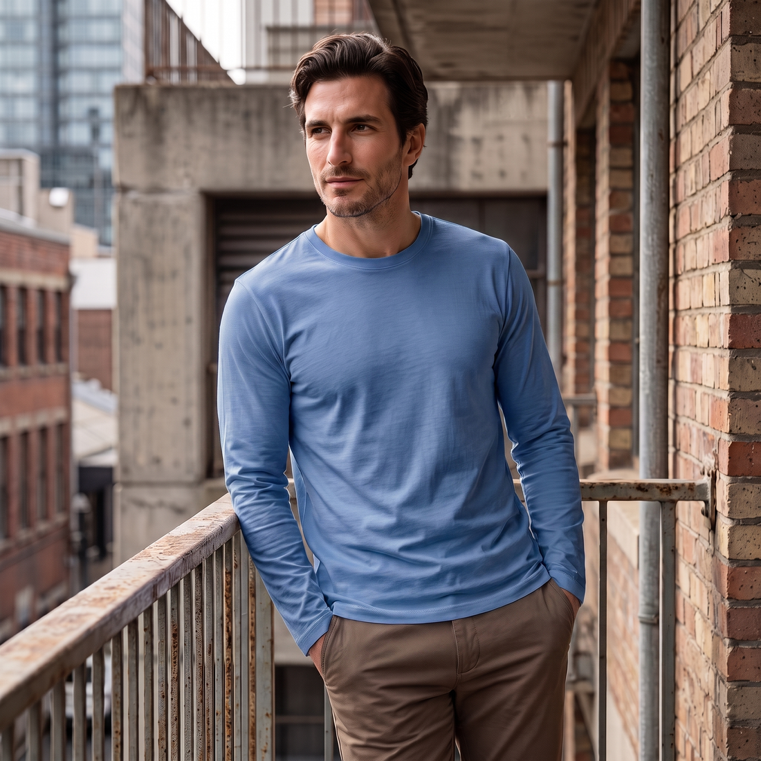 Men's Cotton Blend Long Sleeve Crew Neck Shirt
