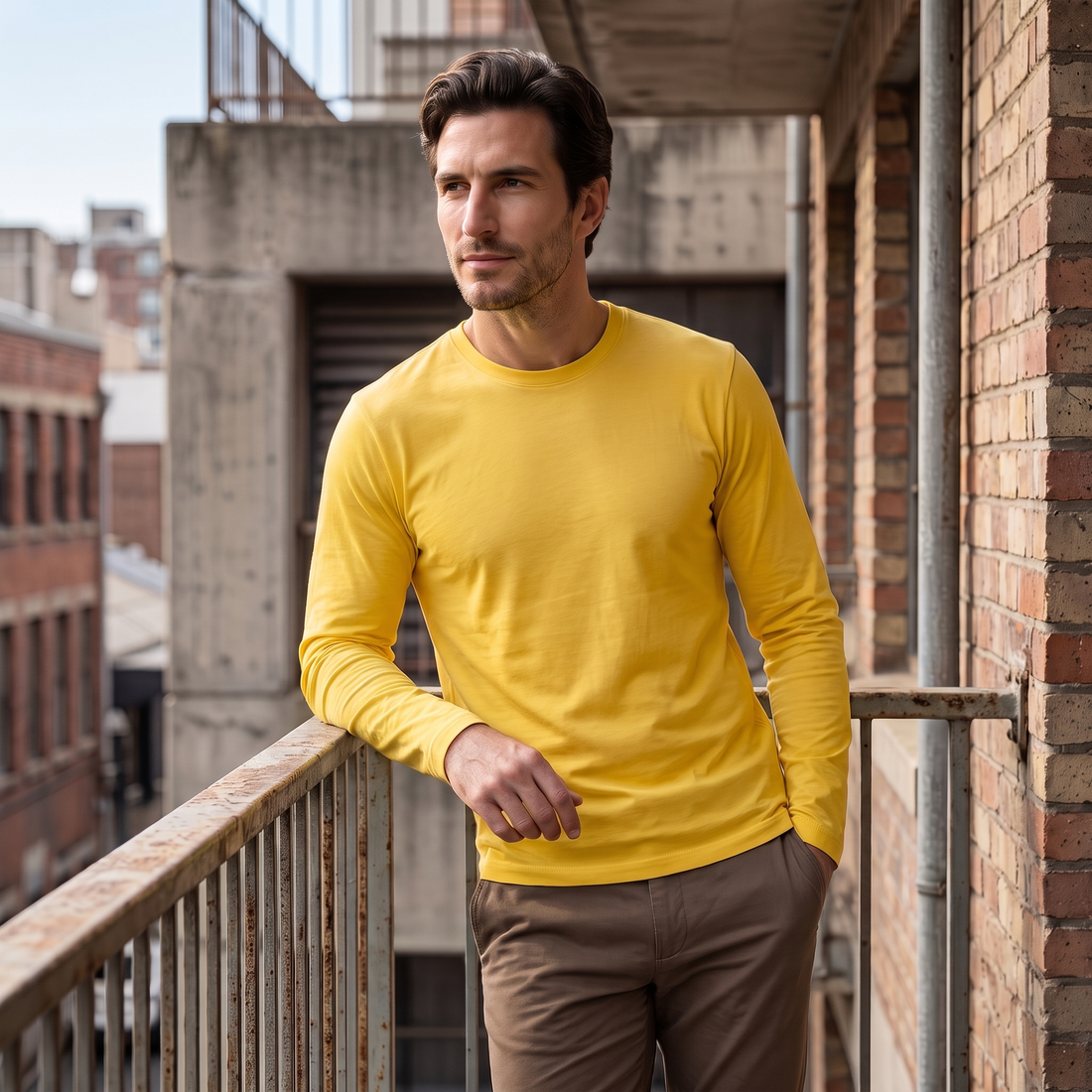 Men's Cotton Blend Long Sleeve Crew Neck Shirt