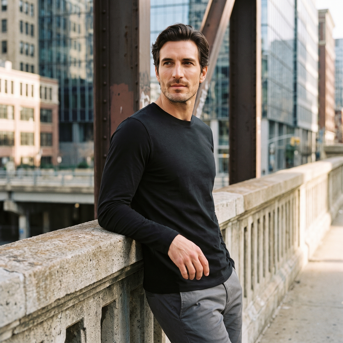 Men's Cotton Blend Long Sleeve Crew Neck Shirt