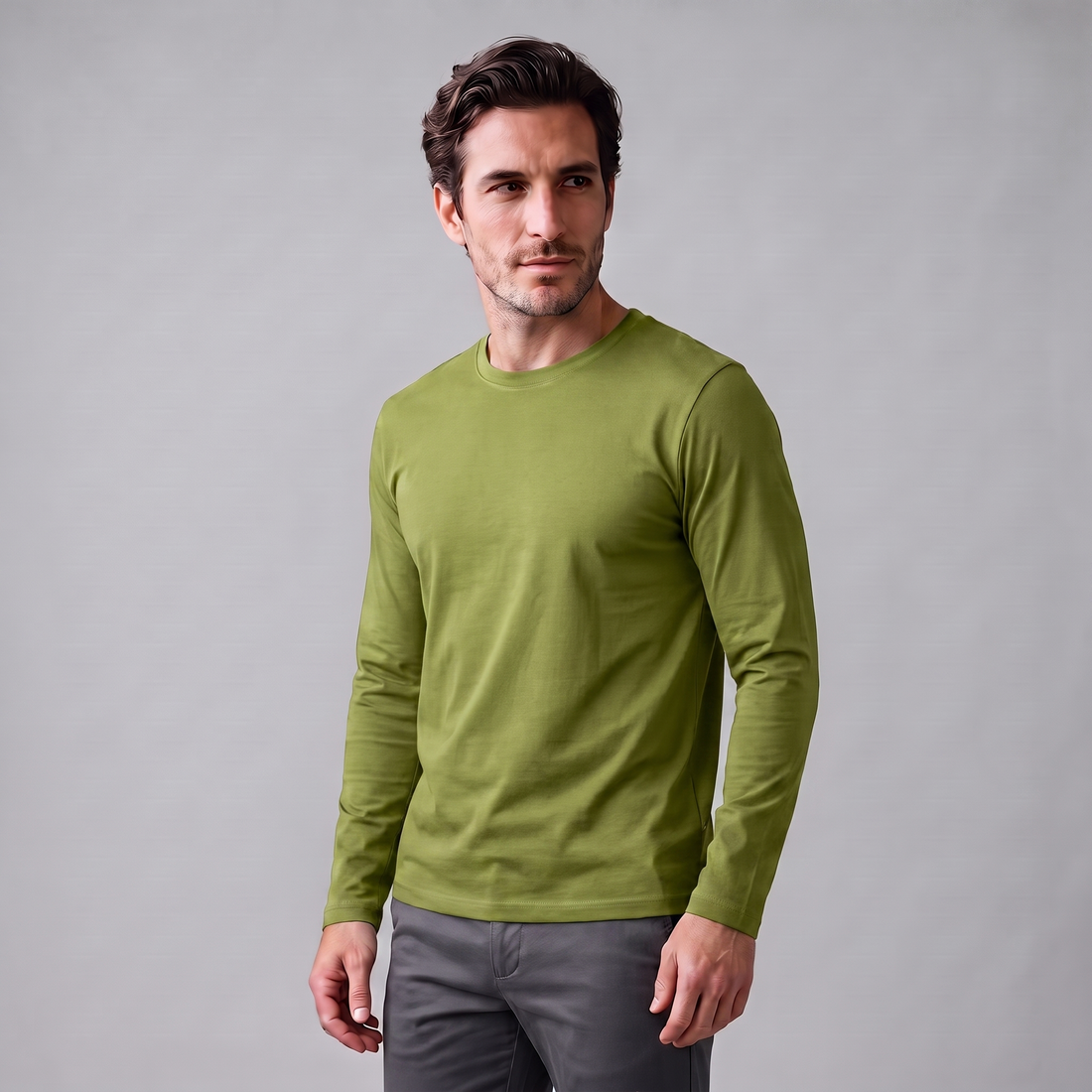 Men's Cotton Blend Long Sleeve Crew Neck Shirt
