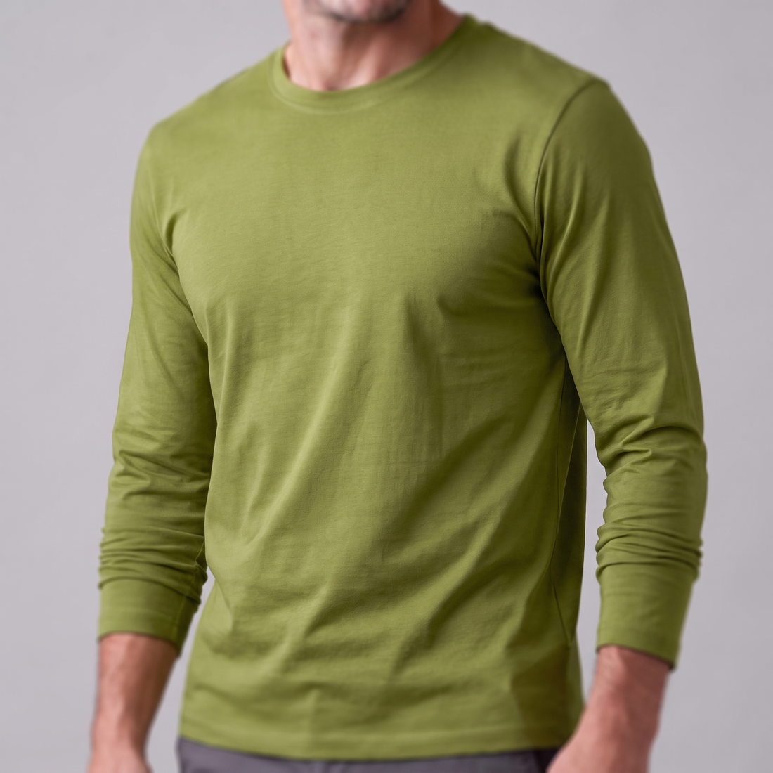 Men's Cotton Blend Long Sleeve Crew Neck Shirt