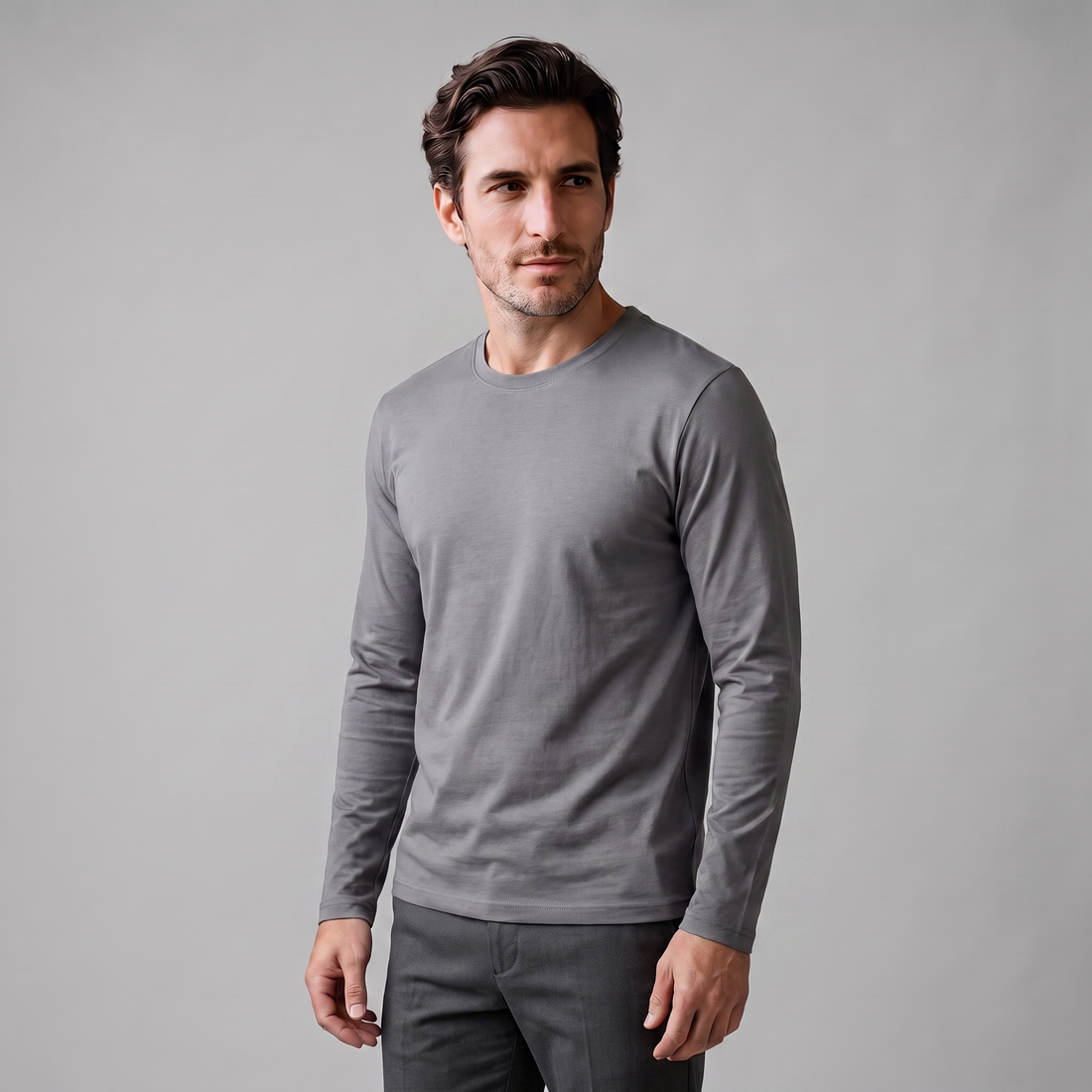 Men's Cotton Blend Long Sleeve Crew Neck Shirt