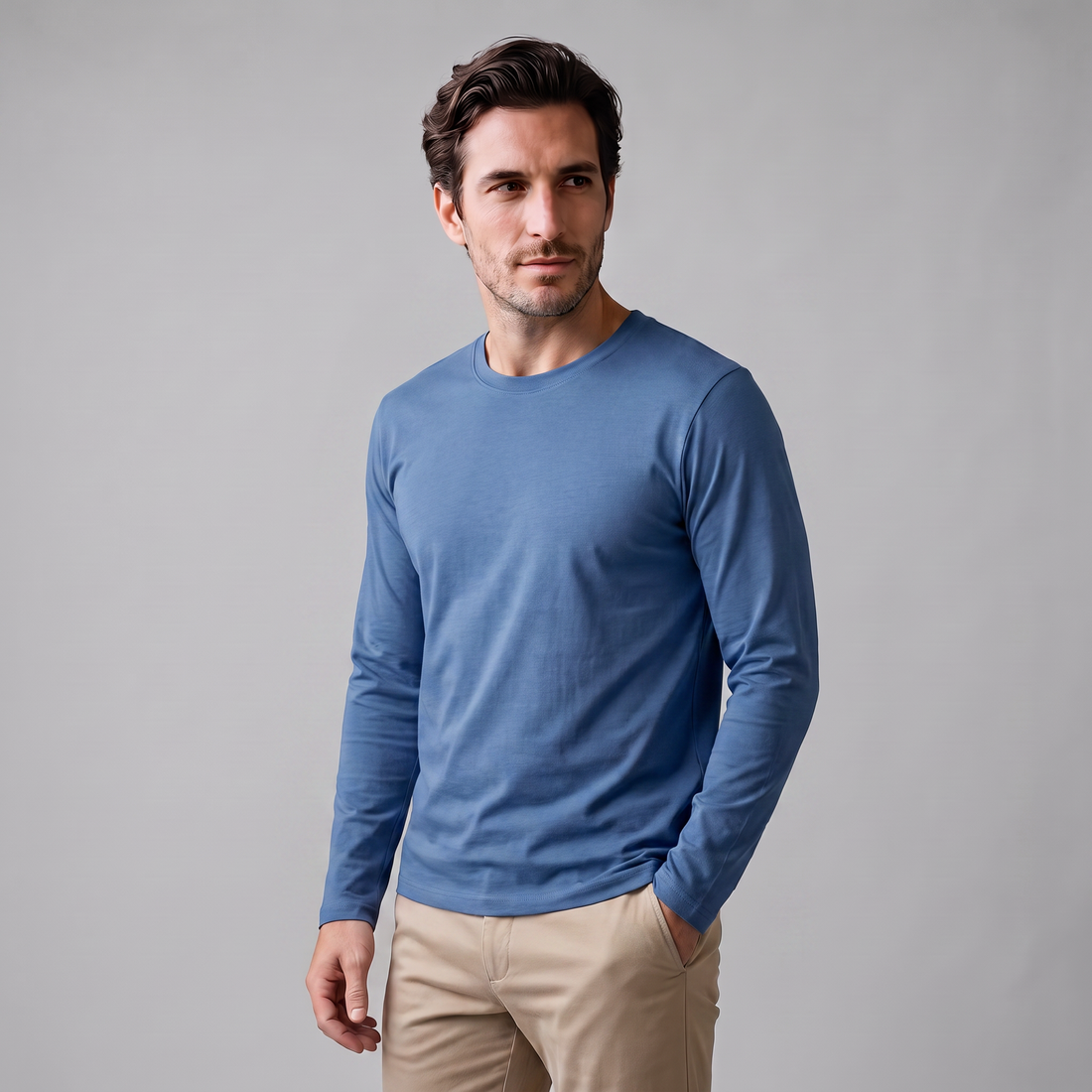 Men's Cotton Blend Long Sleeve Crew Neck Shirt