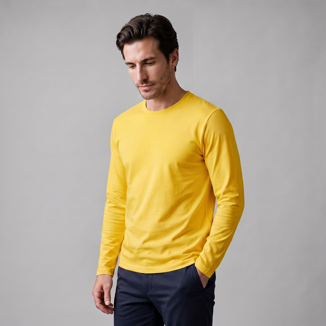 Men's Cotton Blend Long Sleeve Crew Neck Shirt