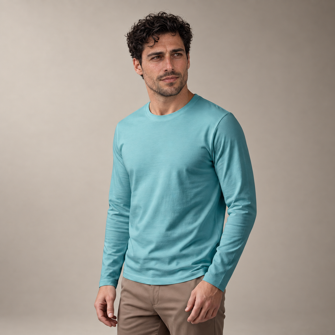 Men's Cotton Blend Long Sleeve Crew Neck Shirt