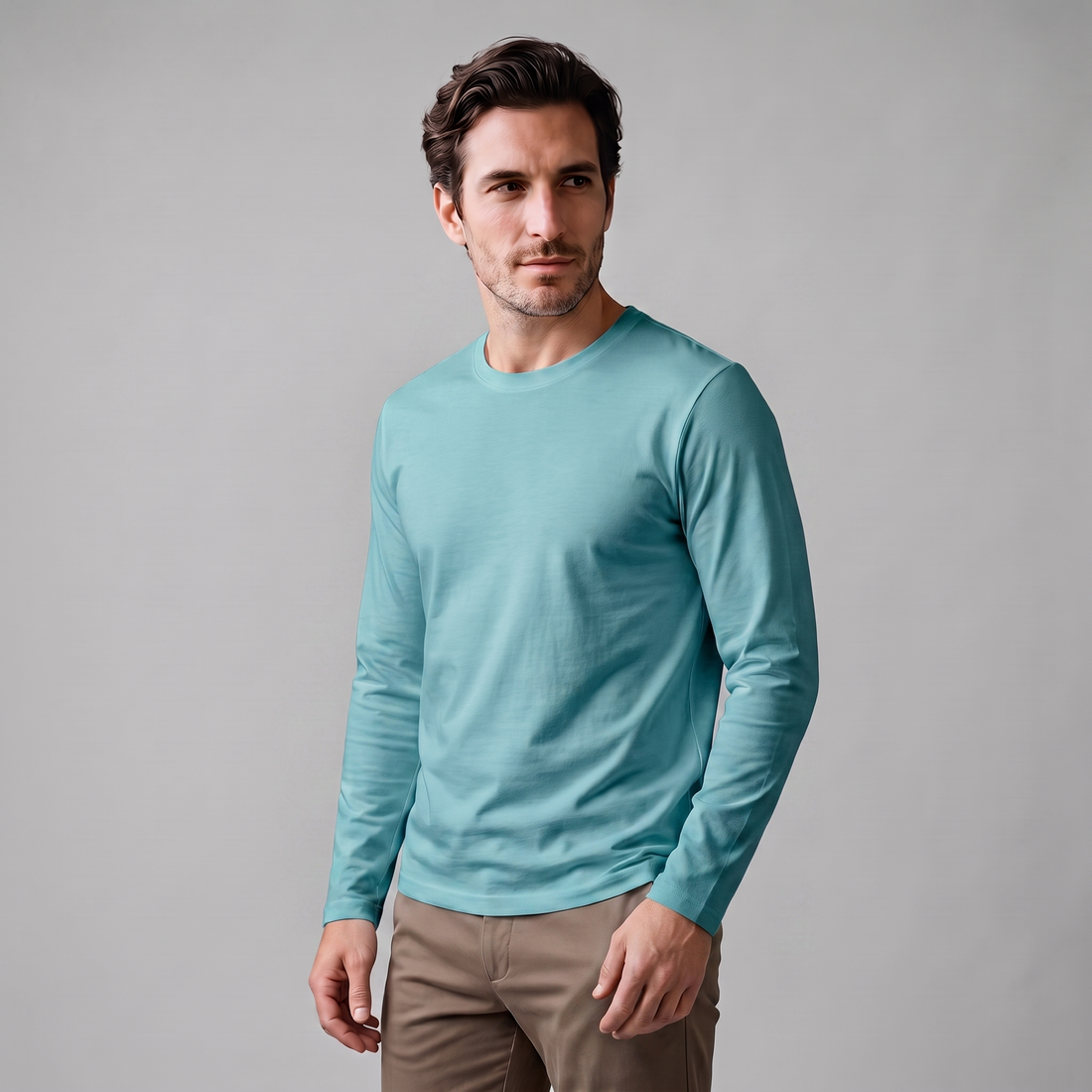 Men's Cotton Blend Long Sleeve Crew Neck Shirt