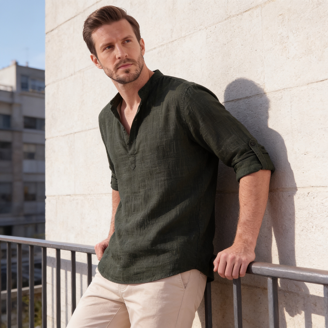 Men's Cotton Popover Henley Shirt