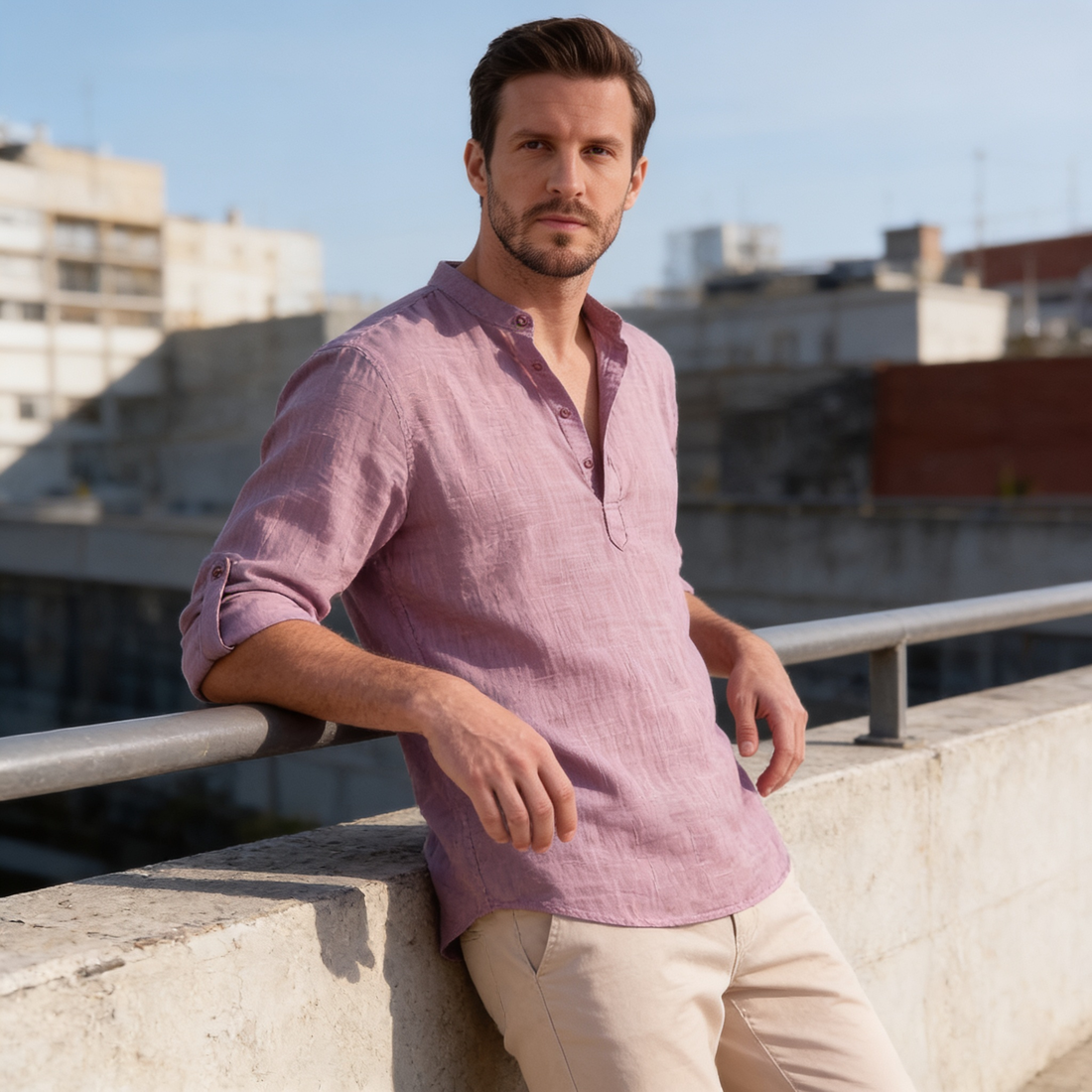 Men's Cotton Popover Henley Shirt