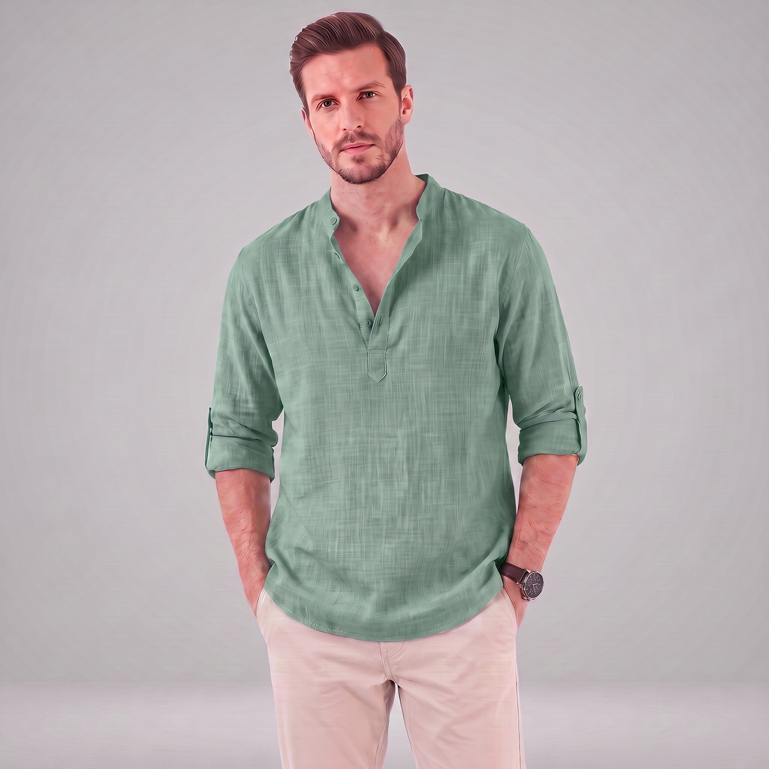 Men's Cotton Popover Henley Shirt
