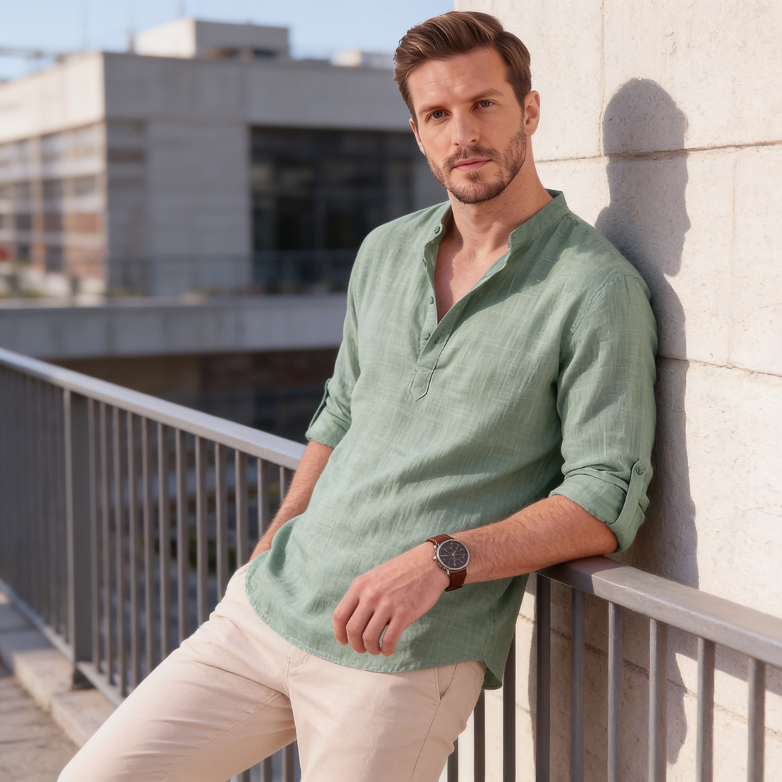 Men's Cotton Popover Henley Shirt