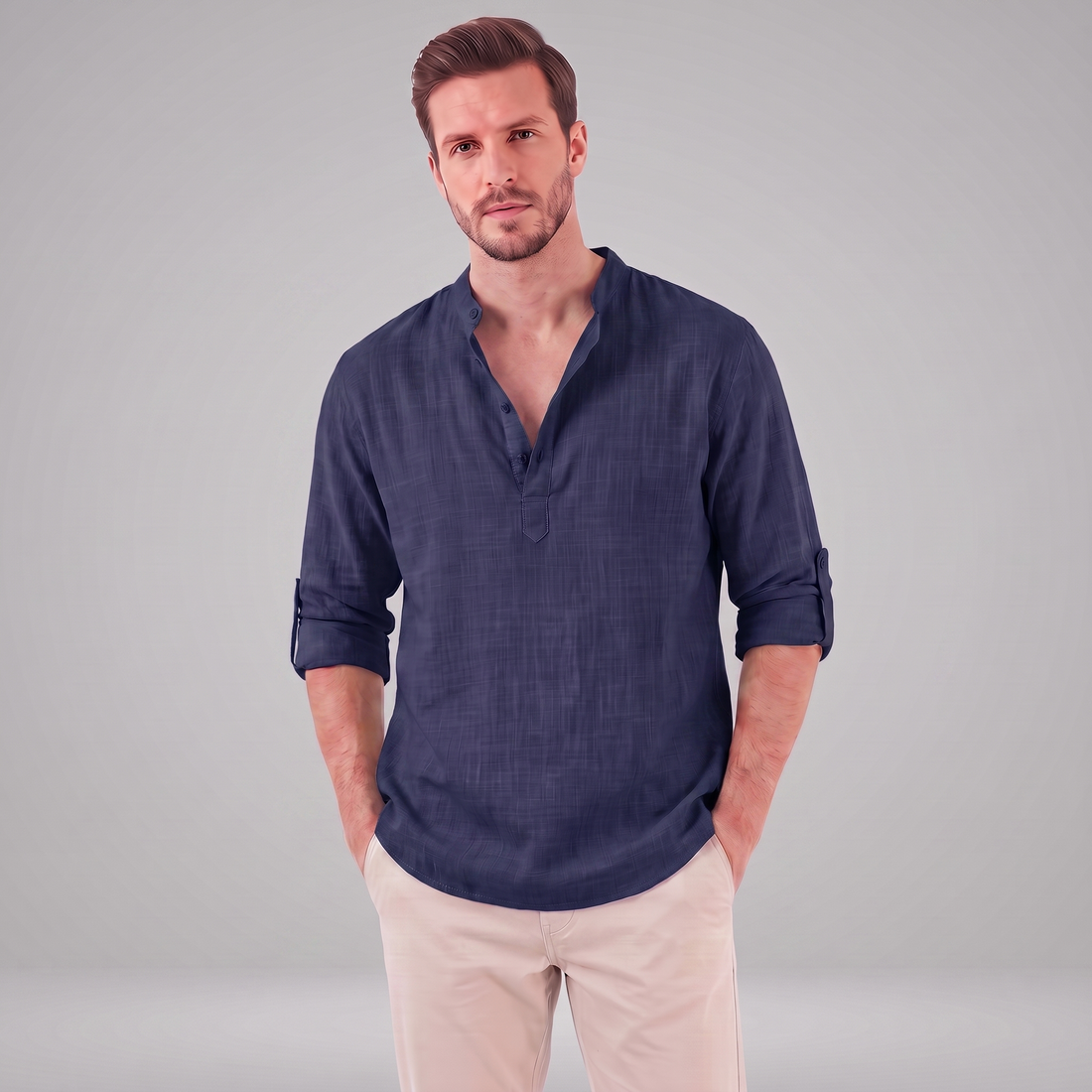 Men's Cotton Popover Henley Shirt