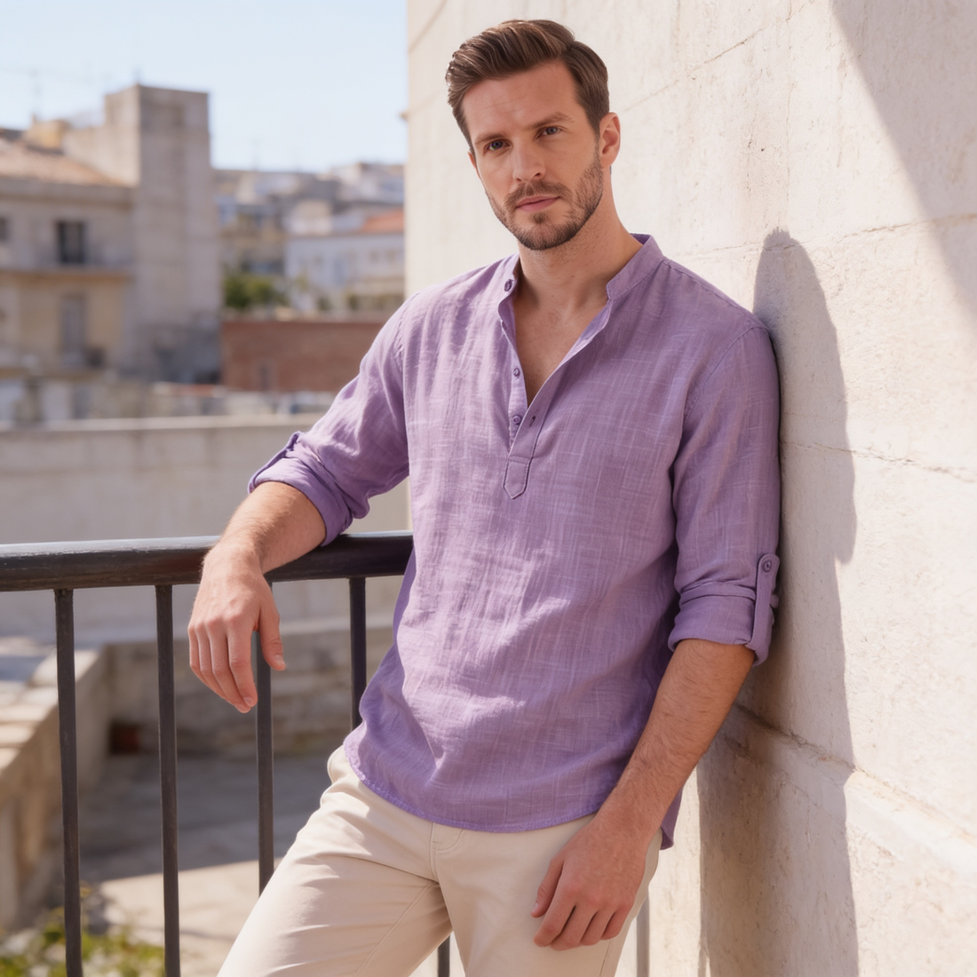 Men's Cotton Popover Henley Shirt
