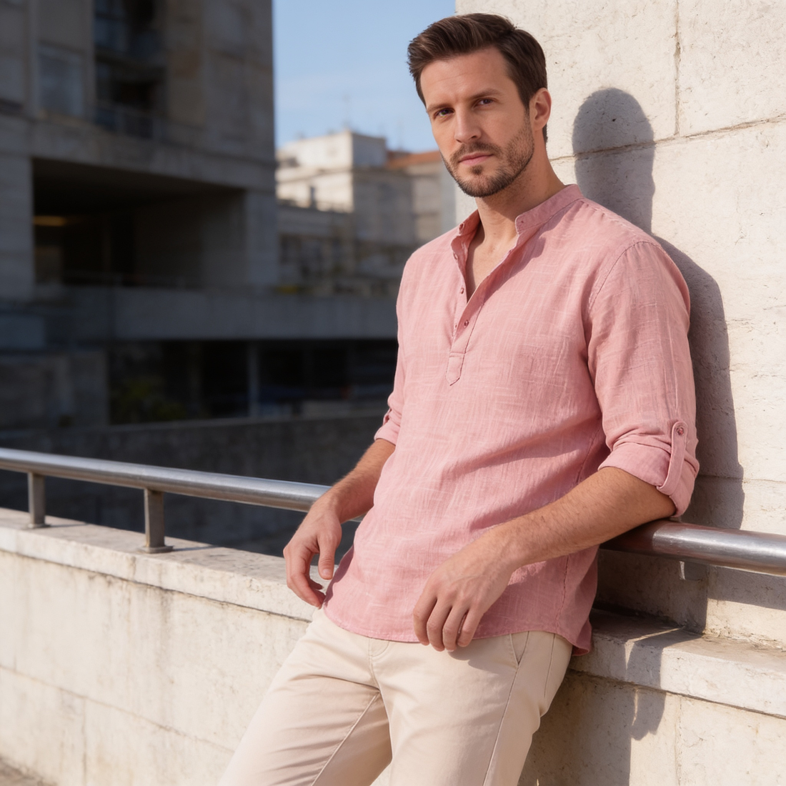 Men's Cotton Popover Henley Shirt