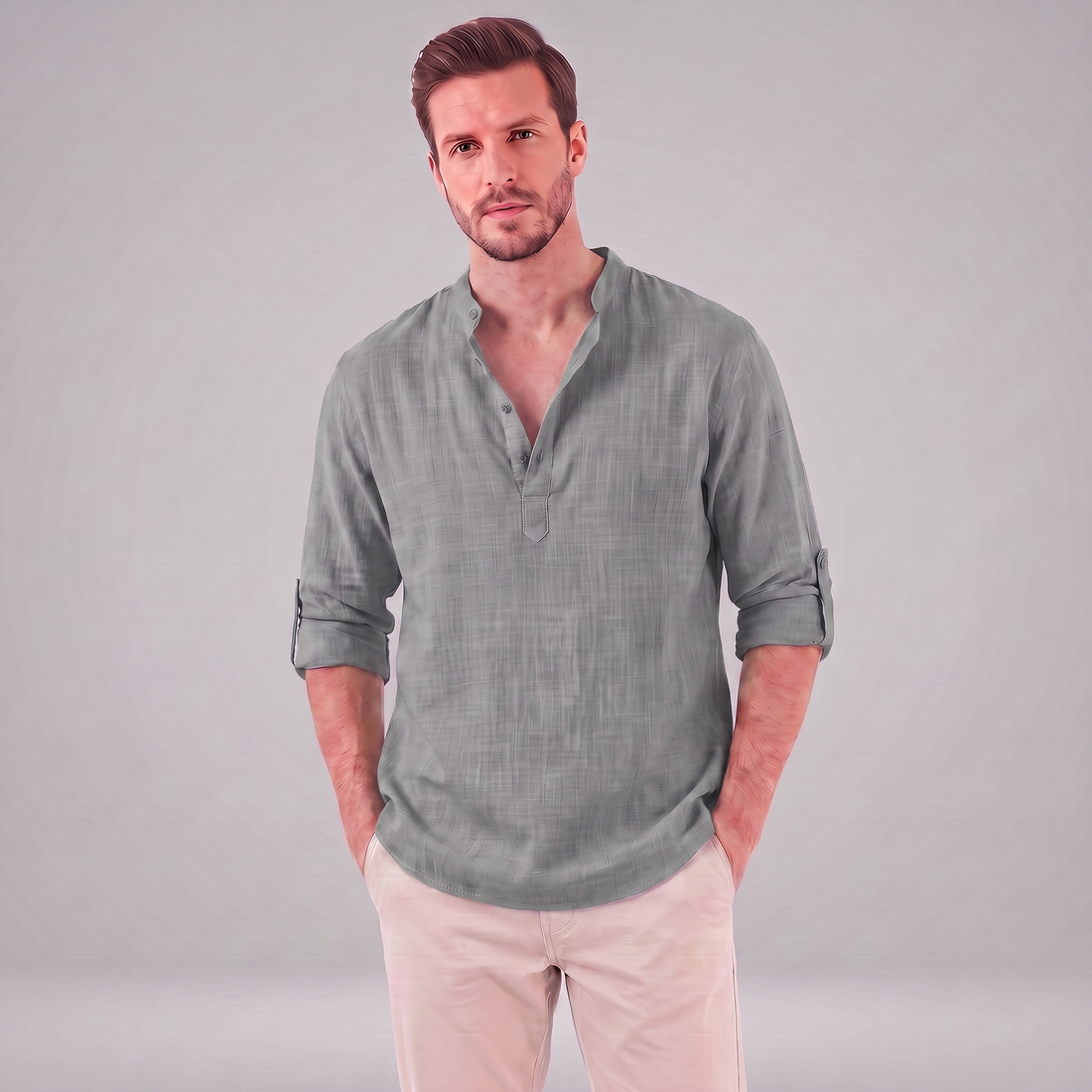 Men's Cotton Popover Henley Shirt