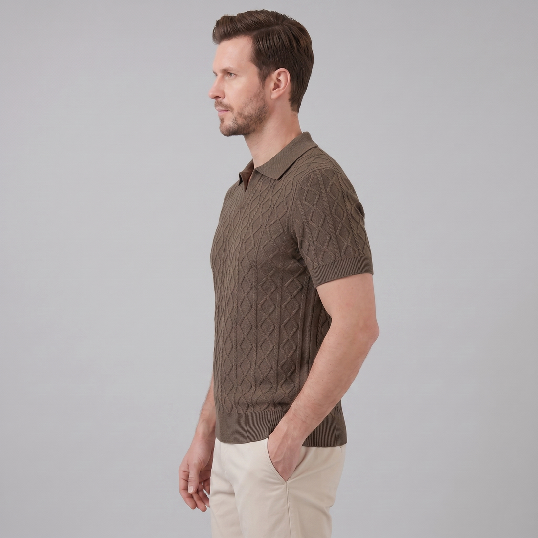Men's Diamond Cable Knit Polo