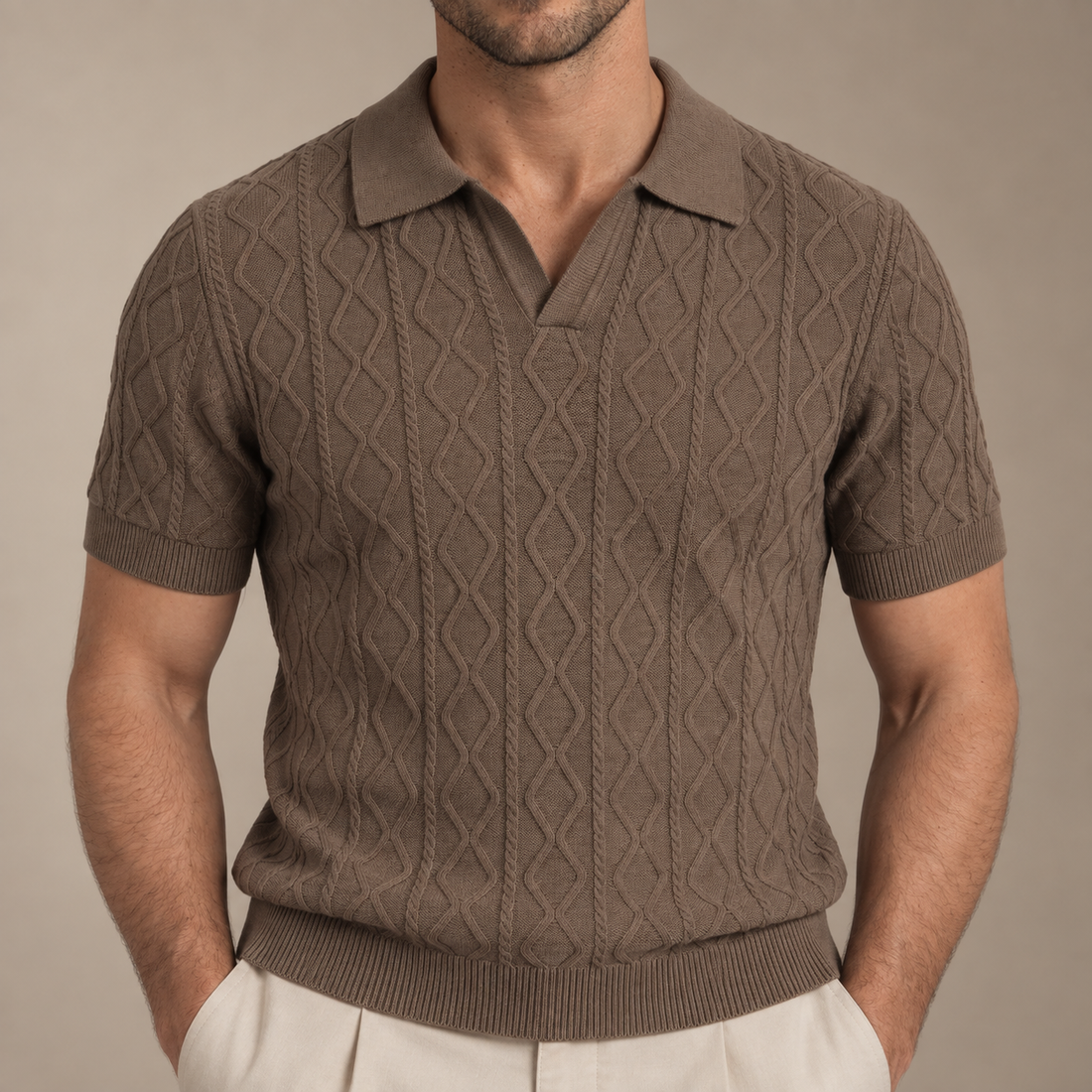 Men's Diamond Cable Knit Polo