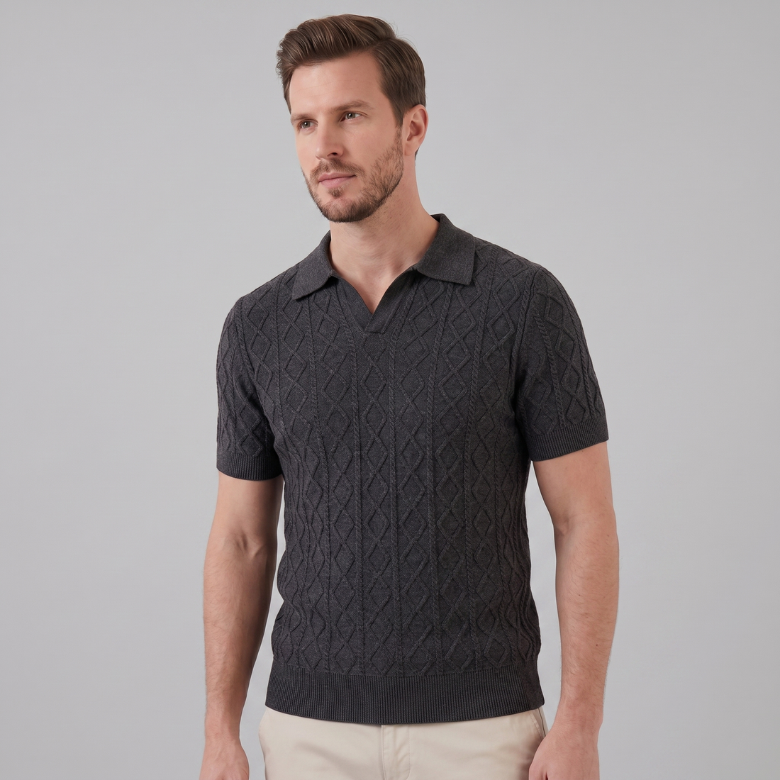 Men's Diamond Cable Knit Polo