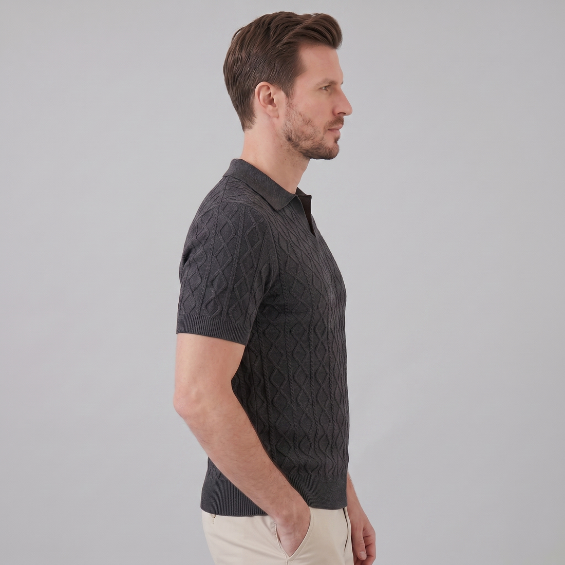 Men's Diamond Cable Knit Polo