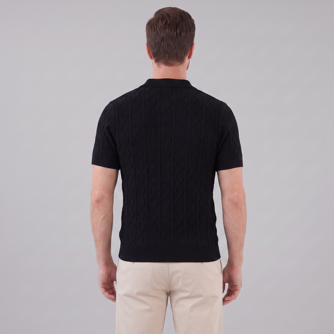 Men's Diamond Cable Knit Polo Shirt