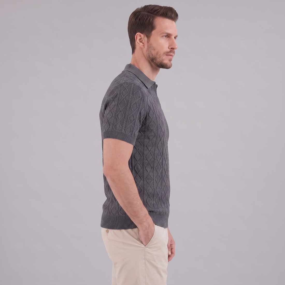Men's Diamond Cable Knit Polo Shirt