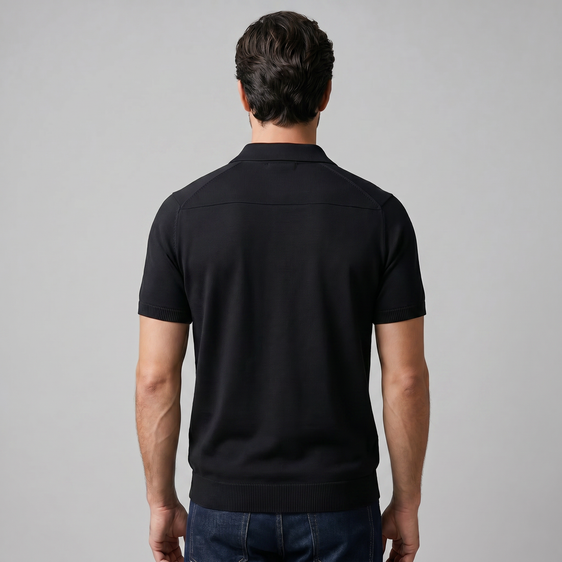 Men's Fine Knit Open-Collar Polo