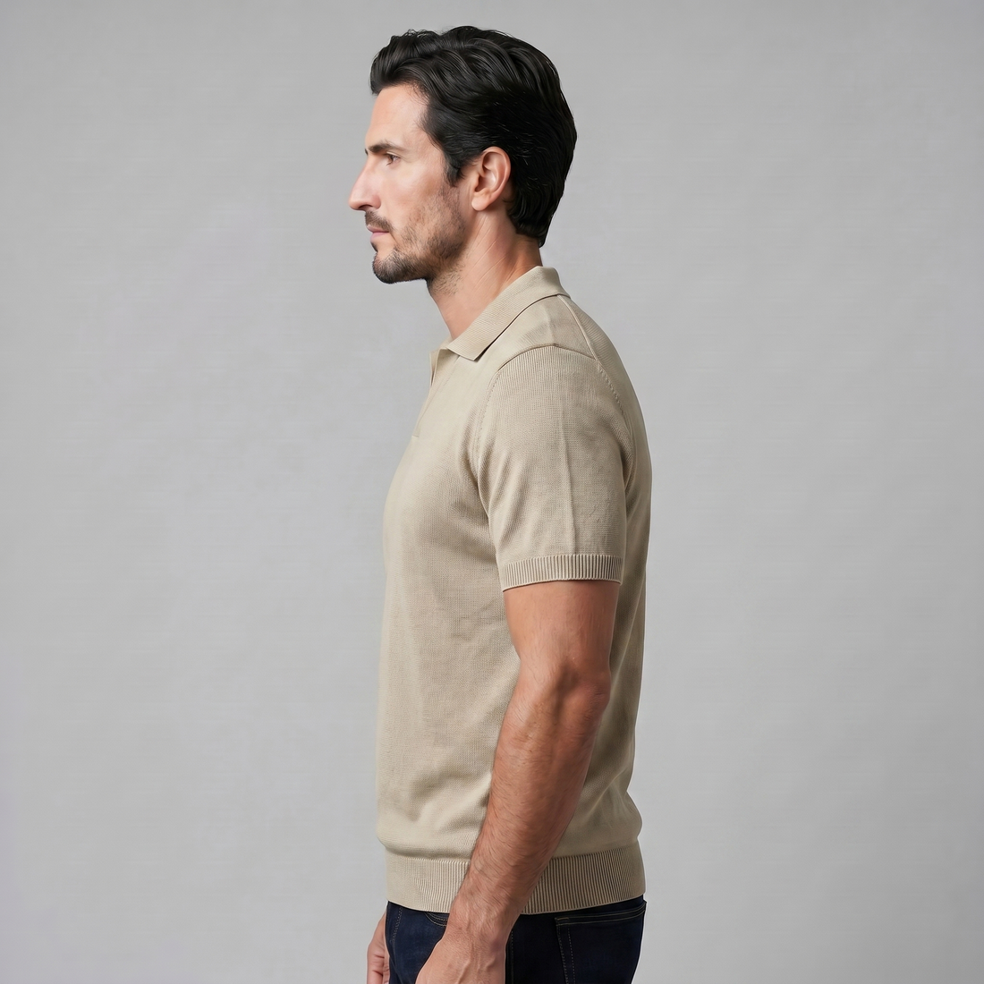 Men's Fine Knit Open-Collar Polo