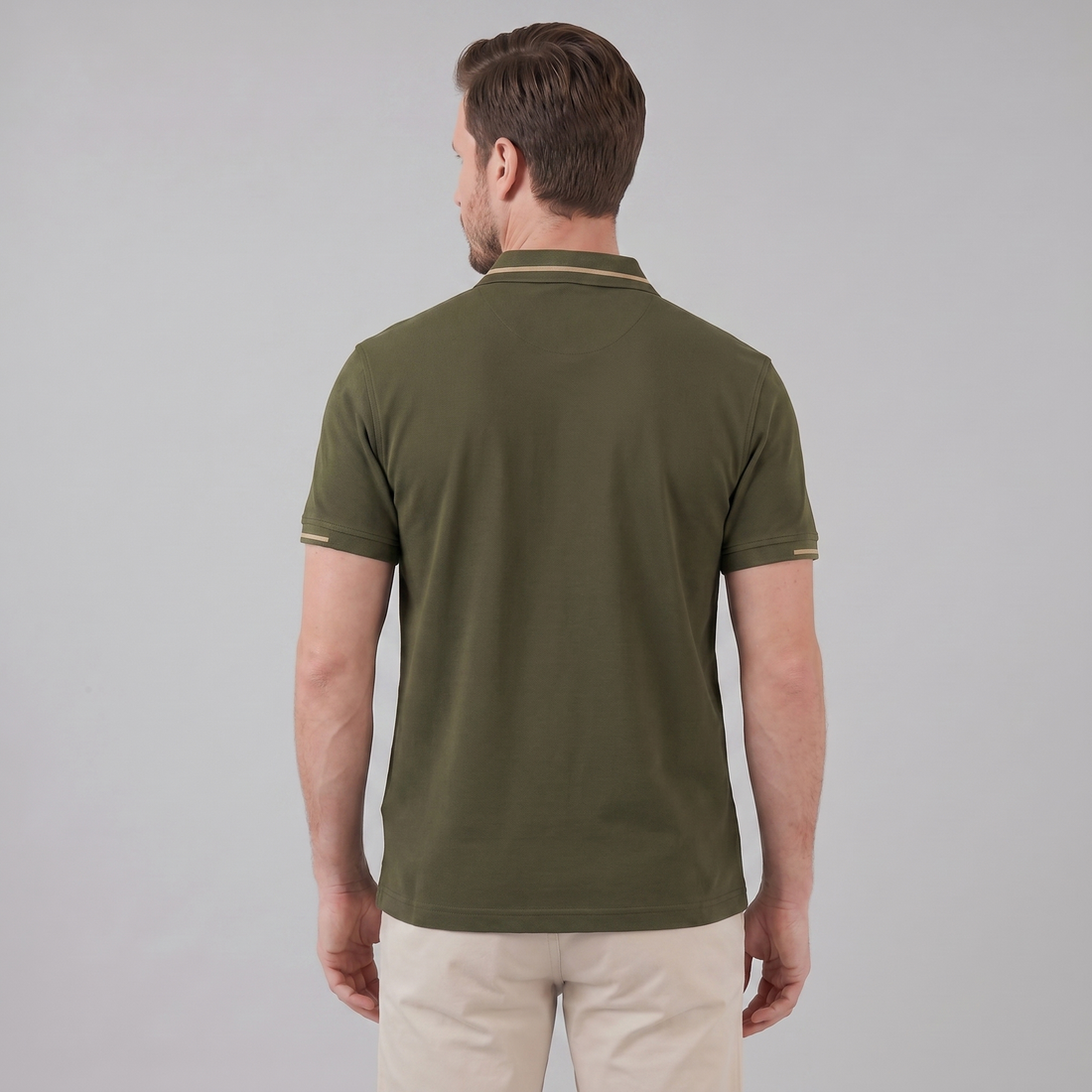 Men's Green Polo Shirt with Contrast Trim