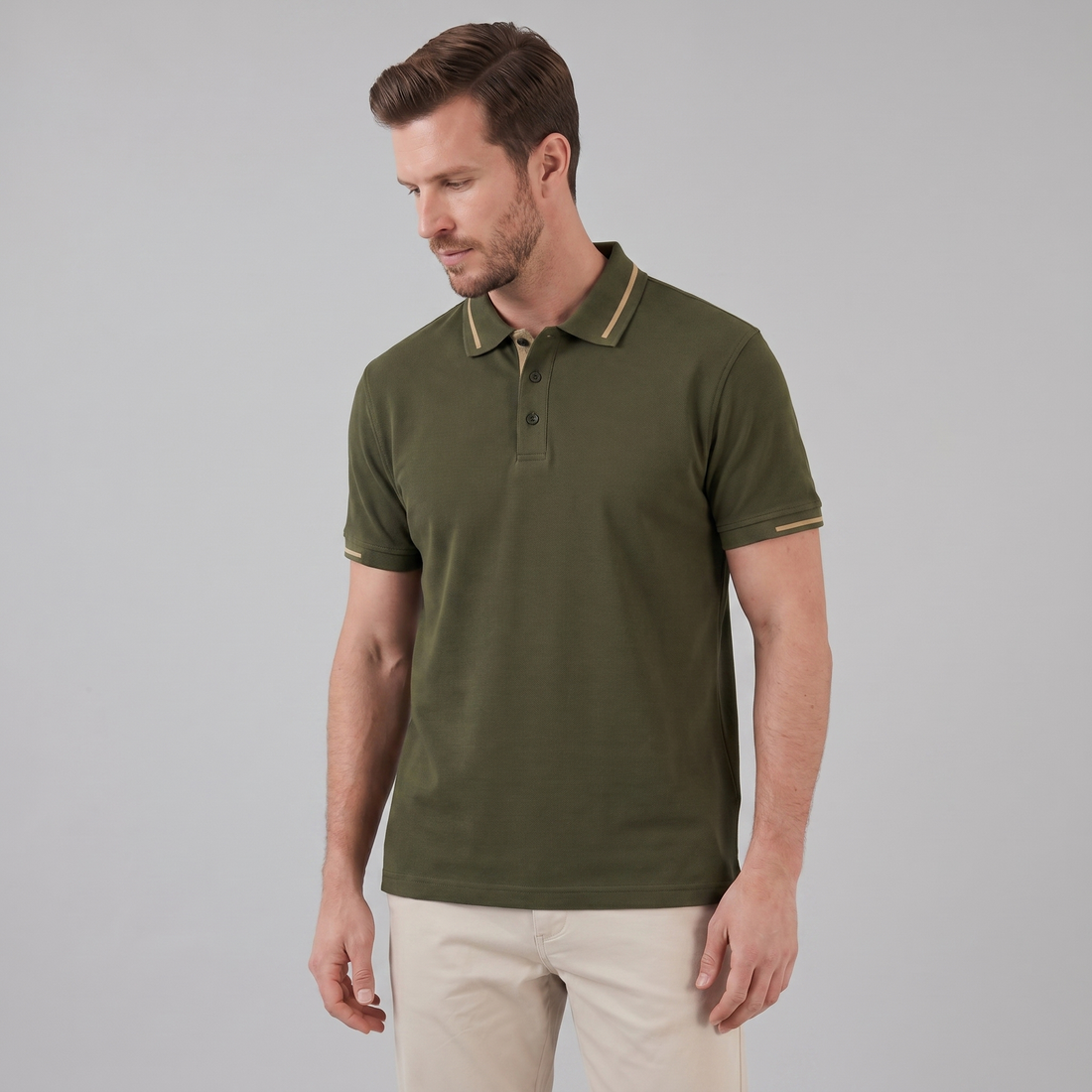 Men's Green Polo Shirt with Contrast Trim