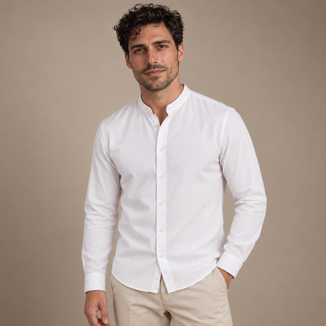 Men's Henley Collar Dress Shirt