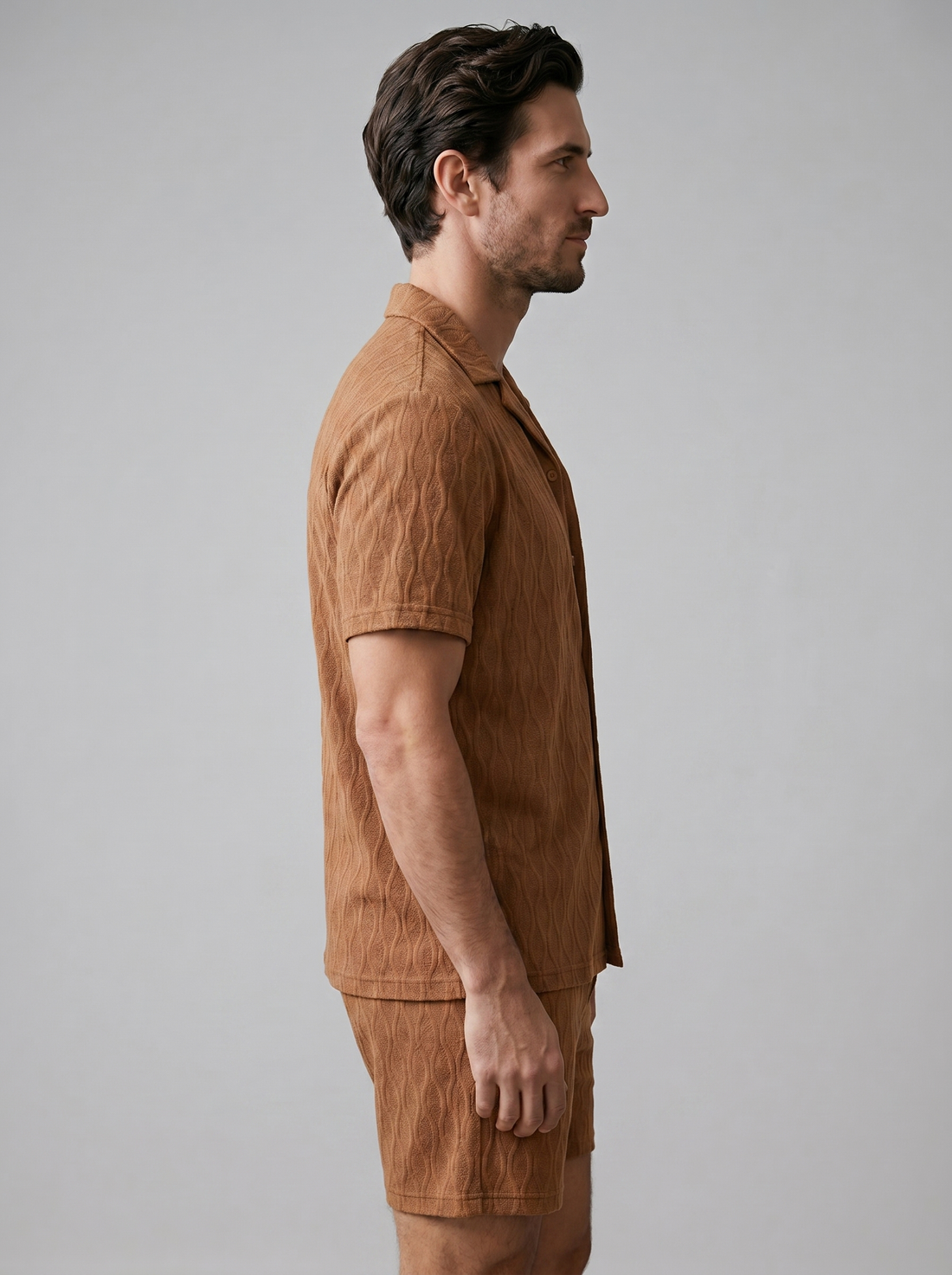 Men's Jacquard Wave Camp Shirt and Shorts Set