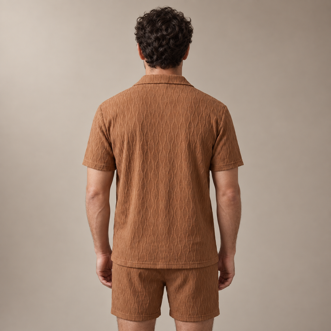 Men's Jacquard Wave Camp Shirt and Shorts Set