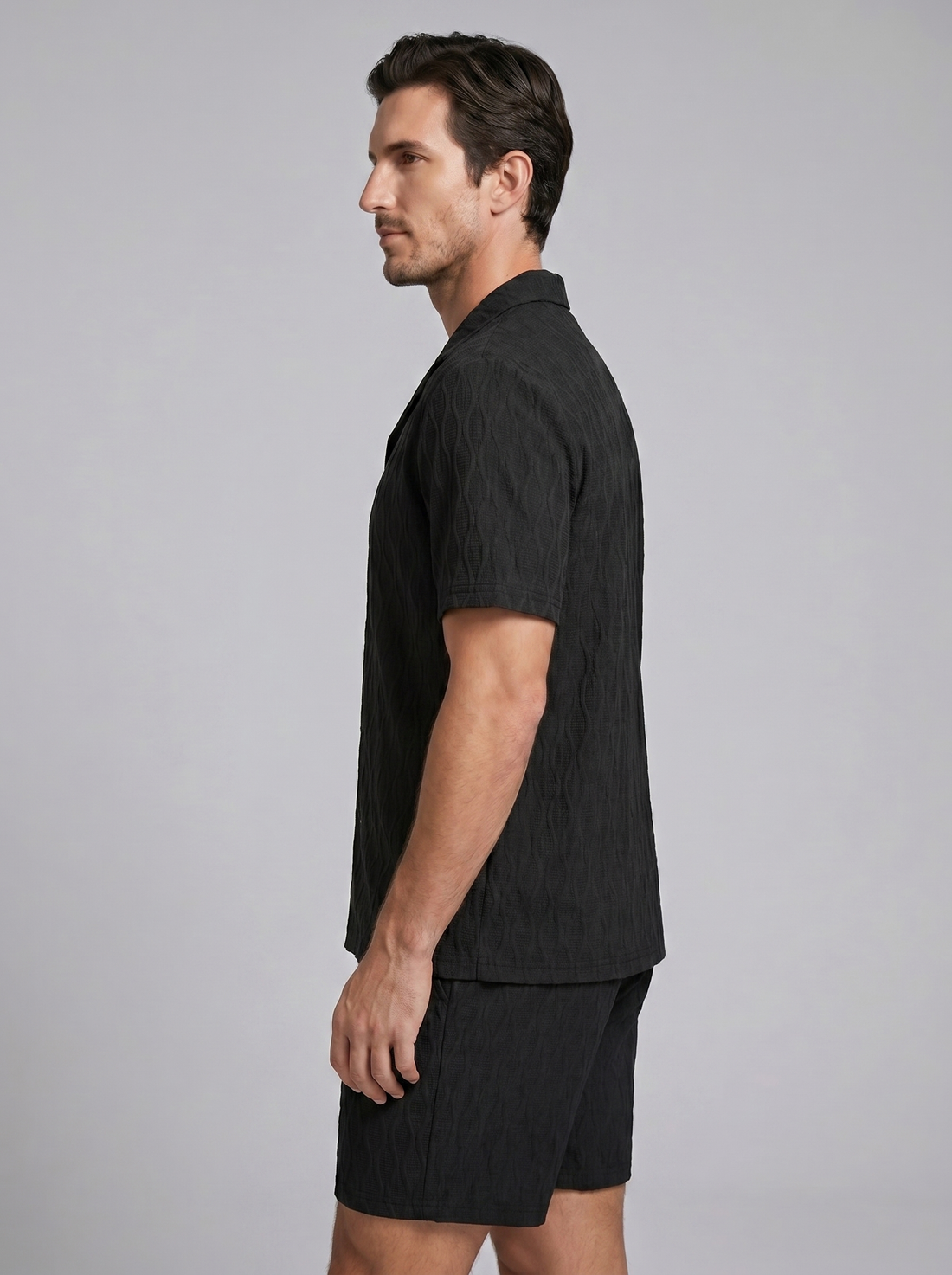Men's Jacquard Wave Camp Shirt and Shorts Set