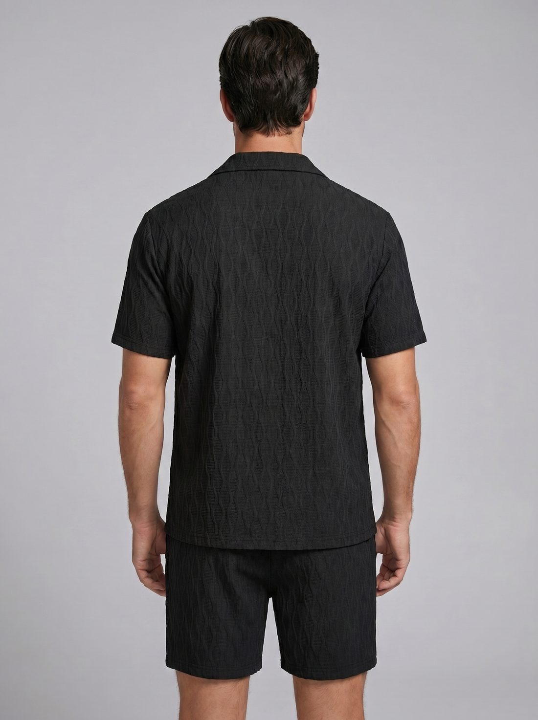 Men's Jacquard Wave Camp Shirt and Shorts Set
