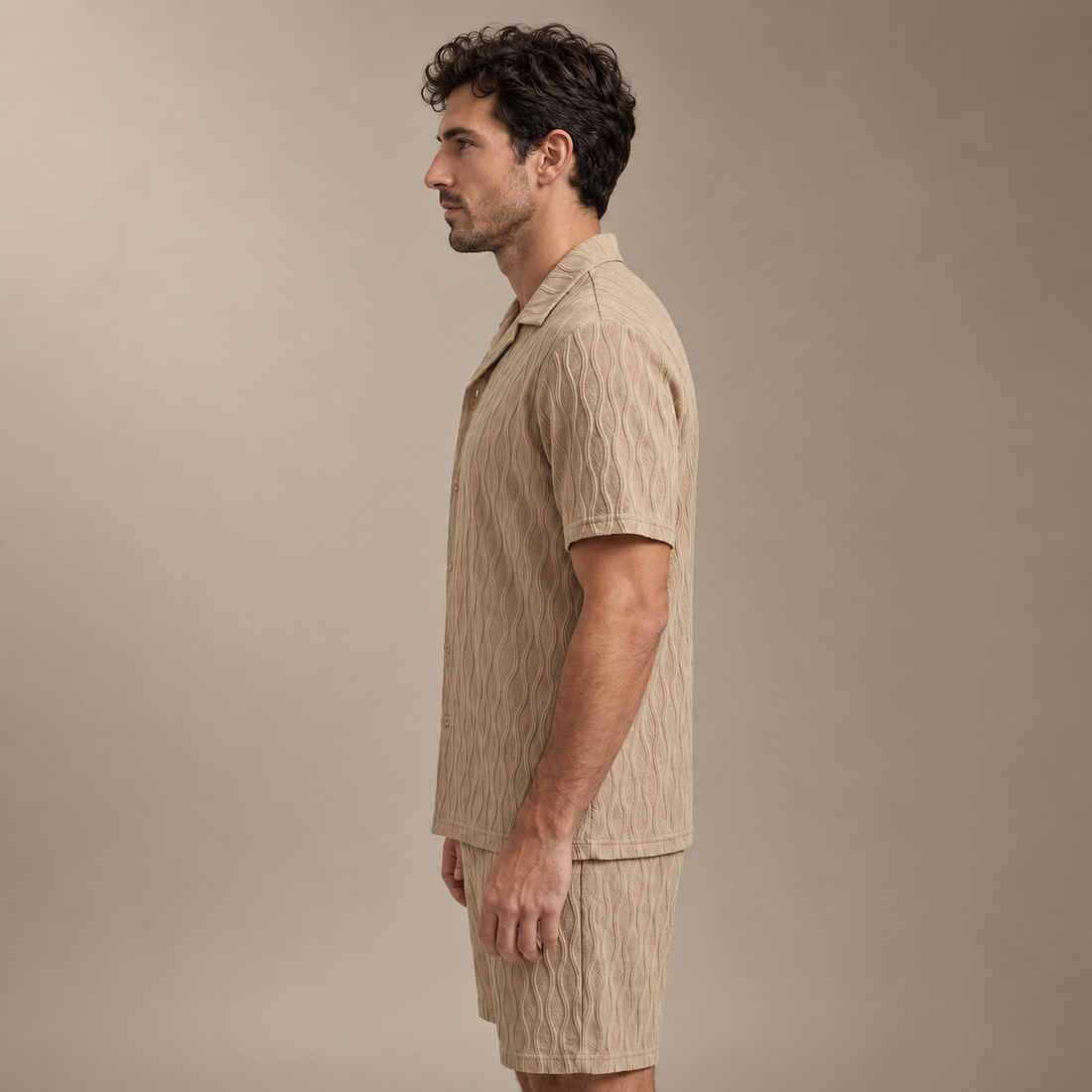 Men's Jacquard Wave Camp Shirt and Shorts Set