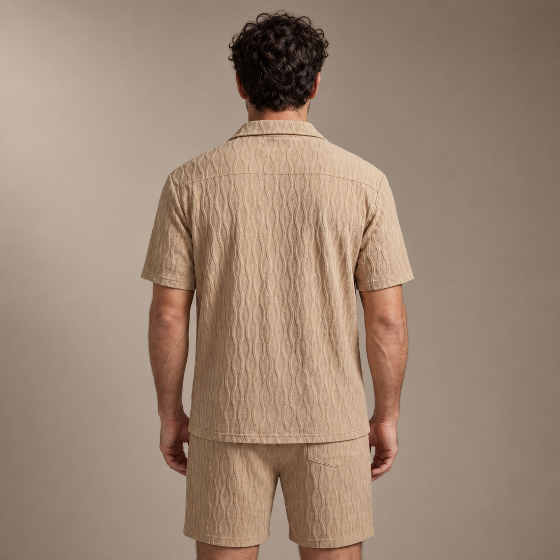 Men's Jacquard Wave Camp Shirt and Shorts Set