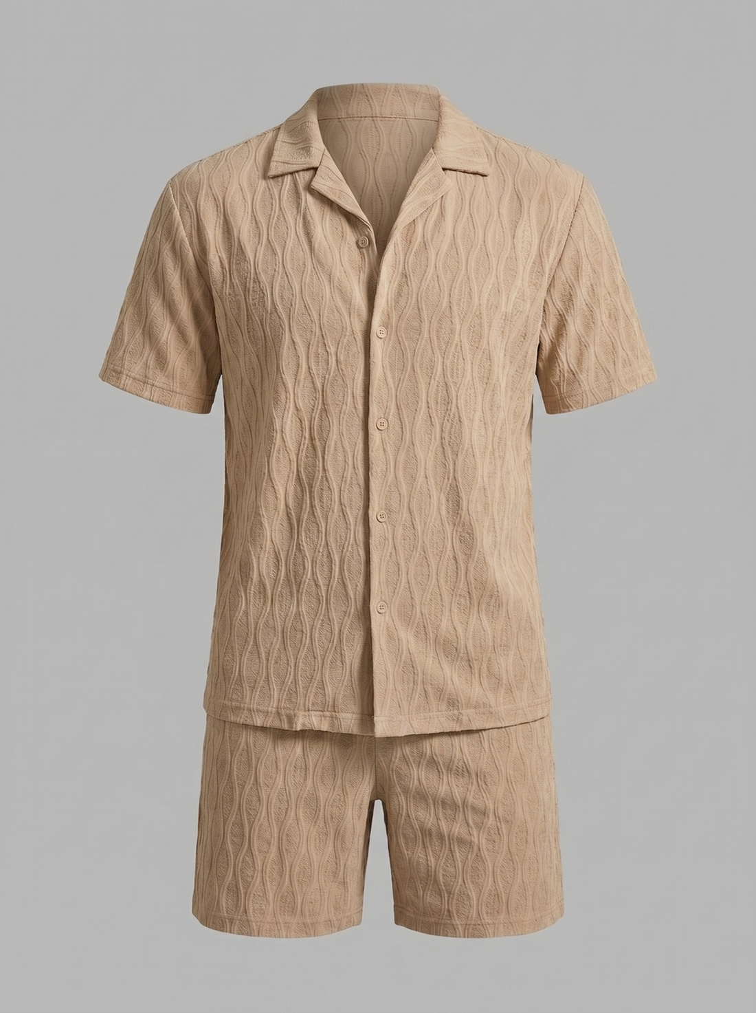 Men's Jacquard Wave Camp Shirt and Shorts Set