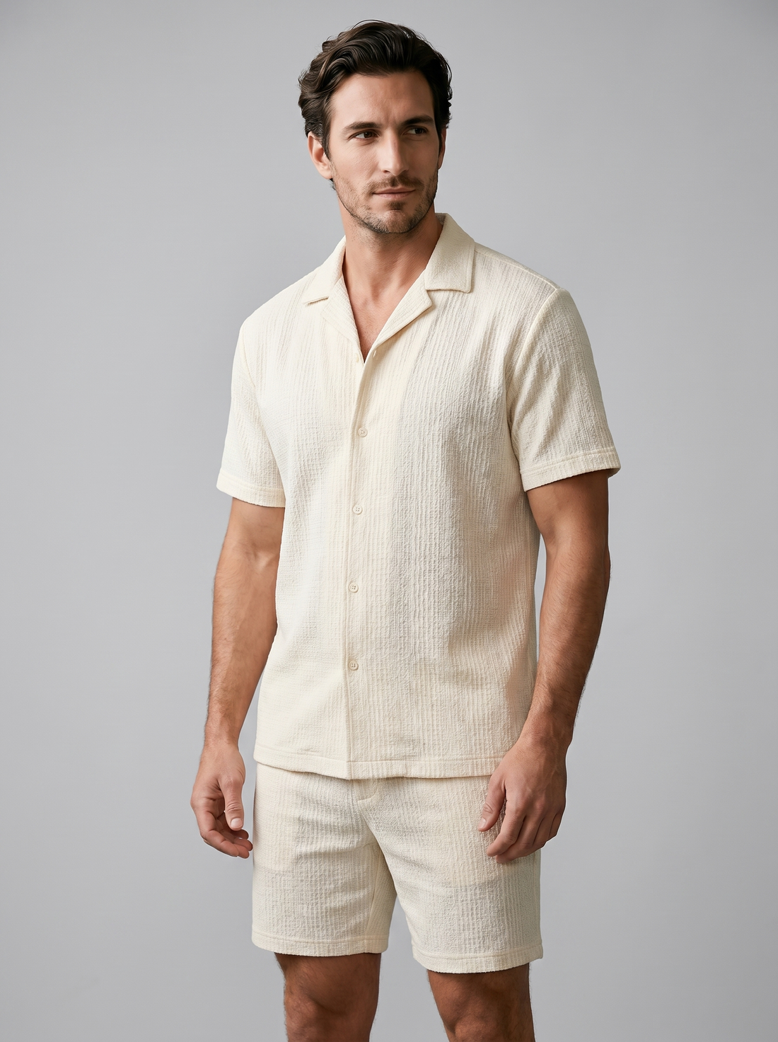 Men's Jacquard Wave Camp Shirt and Shorts Set
