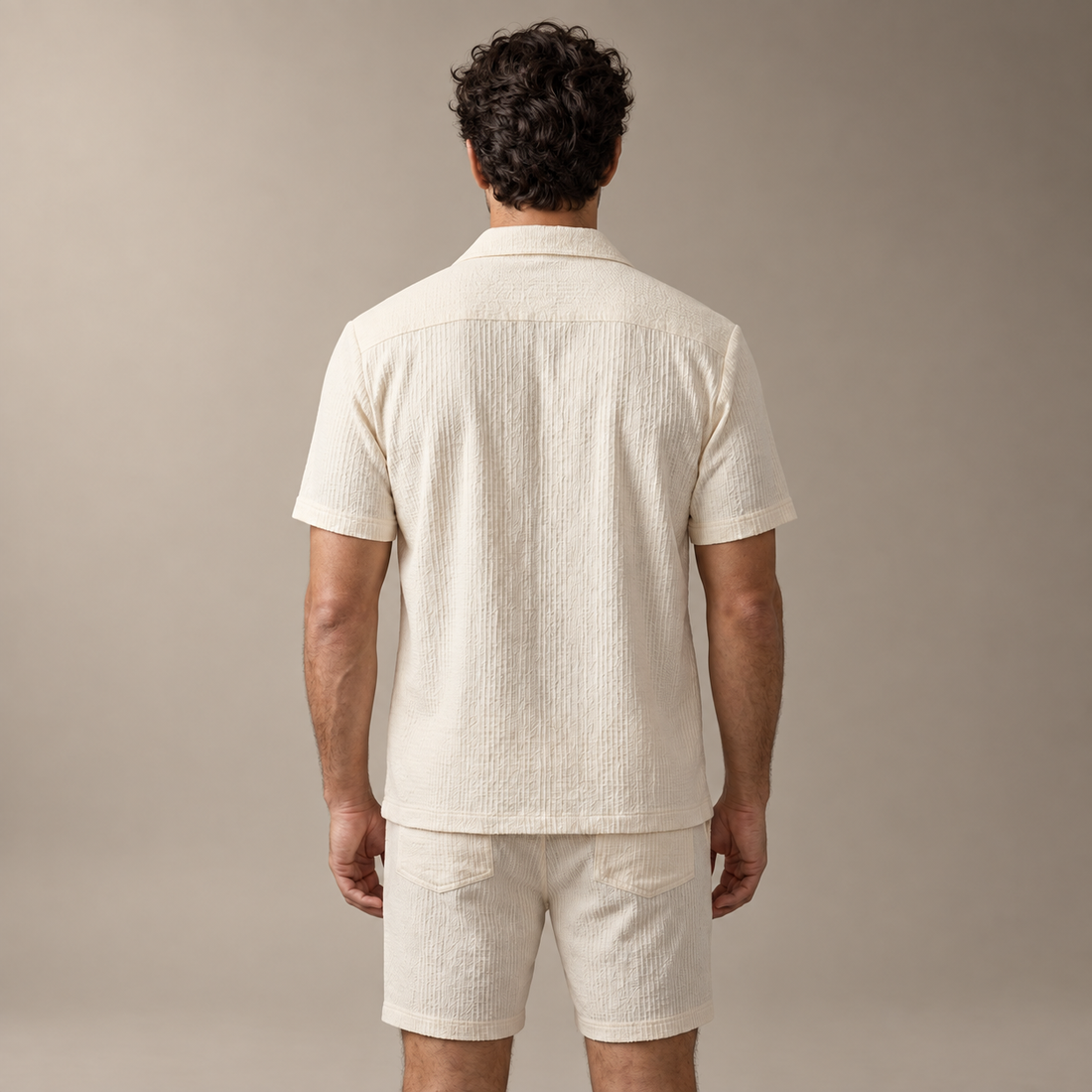 Men's Jacquard Wave Camp Shirt and Shorts Set