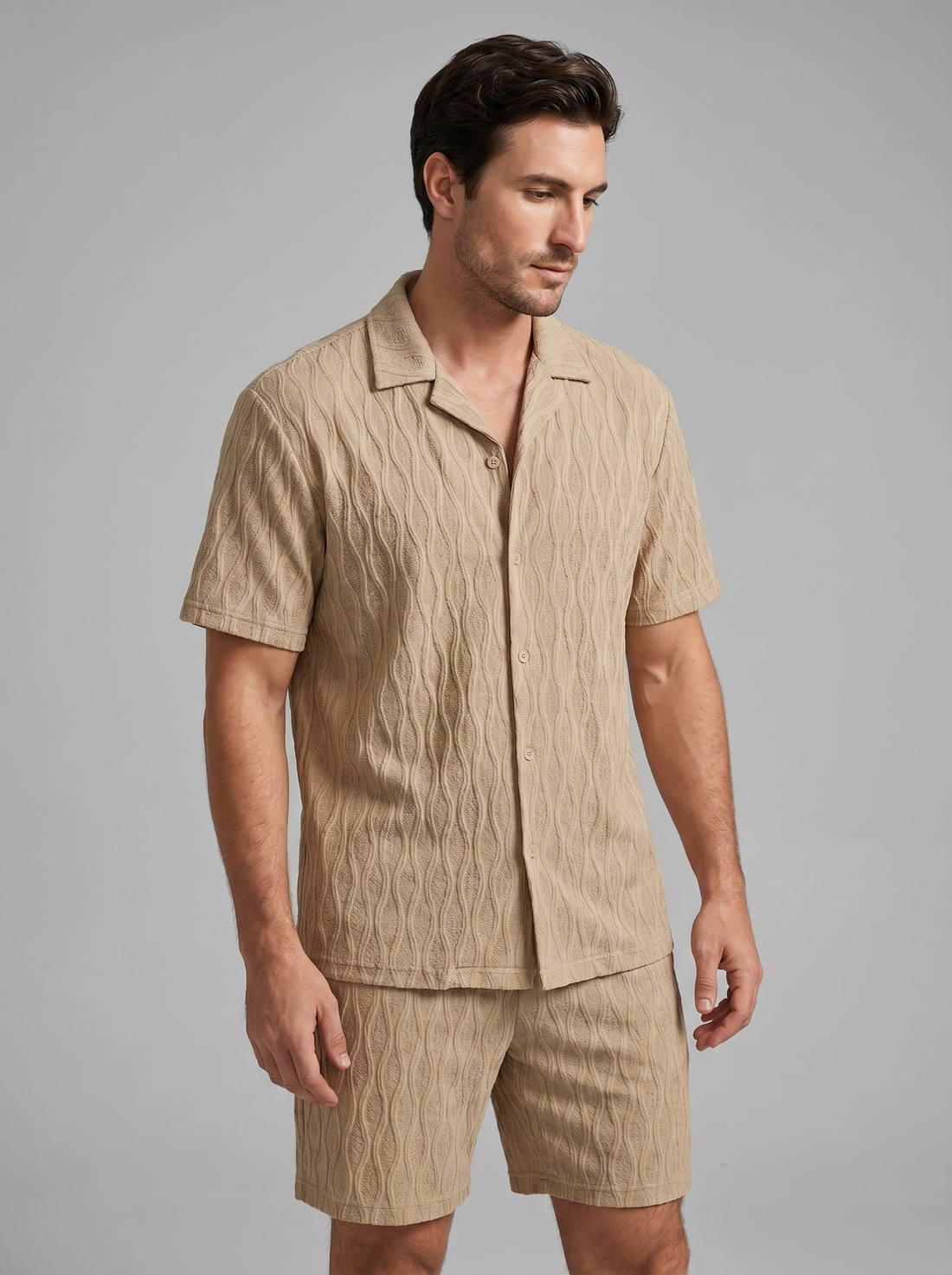 Men's Jacquard Wave Camp Shirt and Shorts Set