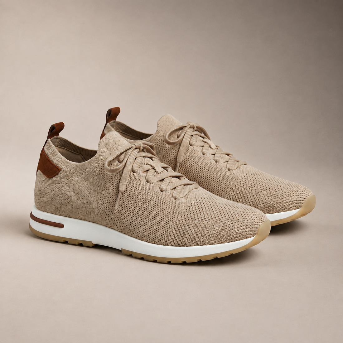 Men's Knit Leather Lace-Up Trainers