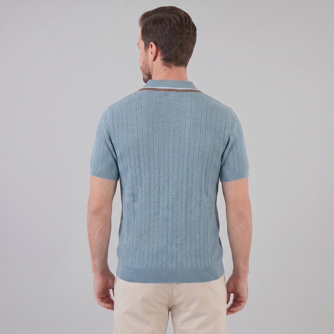 Men's Knit Polo Shirt with Contrast Collar