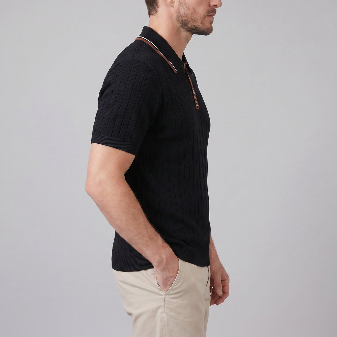 Men's Knit Polo Shirt with Contrast Collar