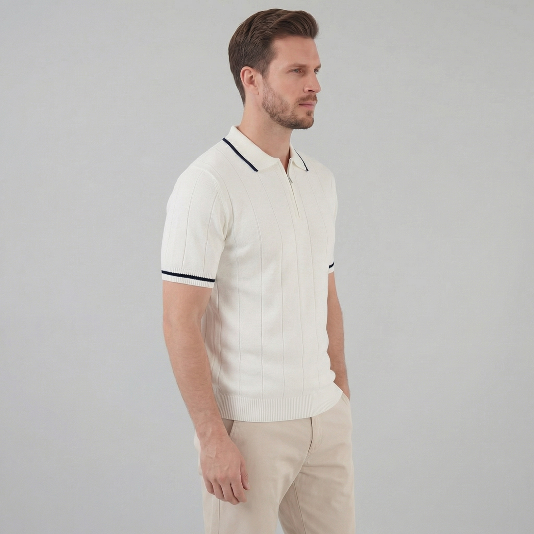 Men's Knit Polo Shirt with Retro Accents