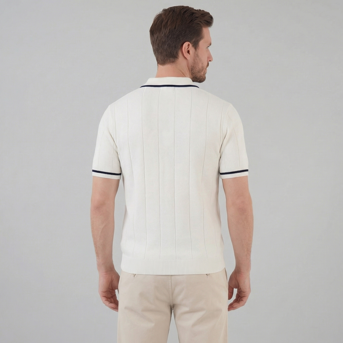 Men's Knit Polo Shirt with Retro Accents