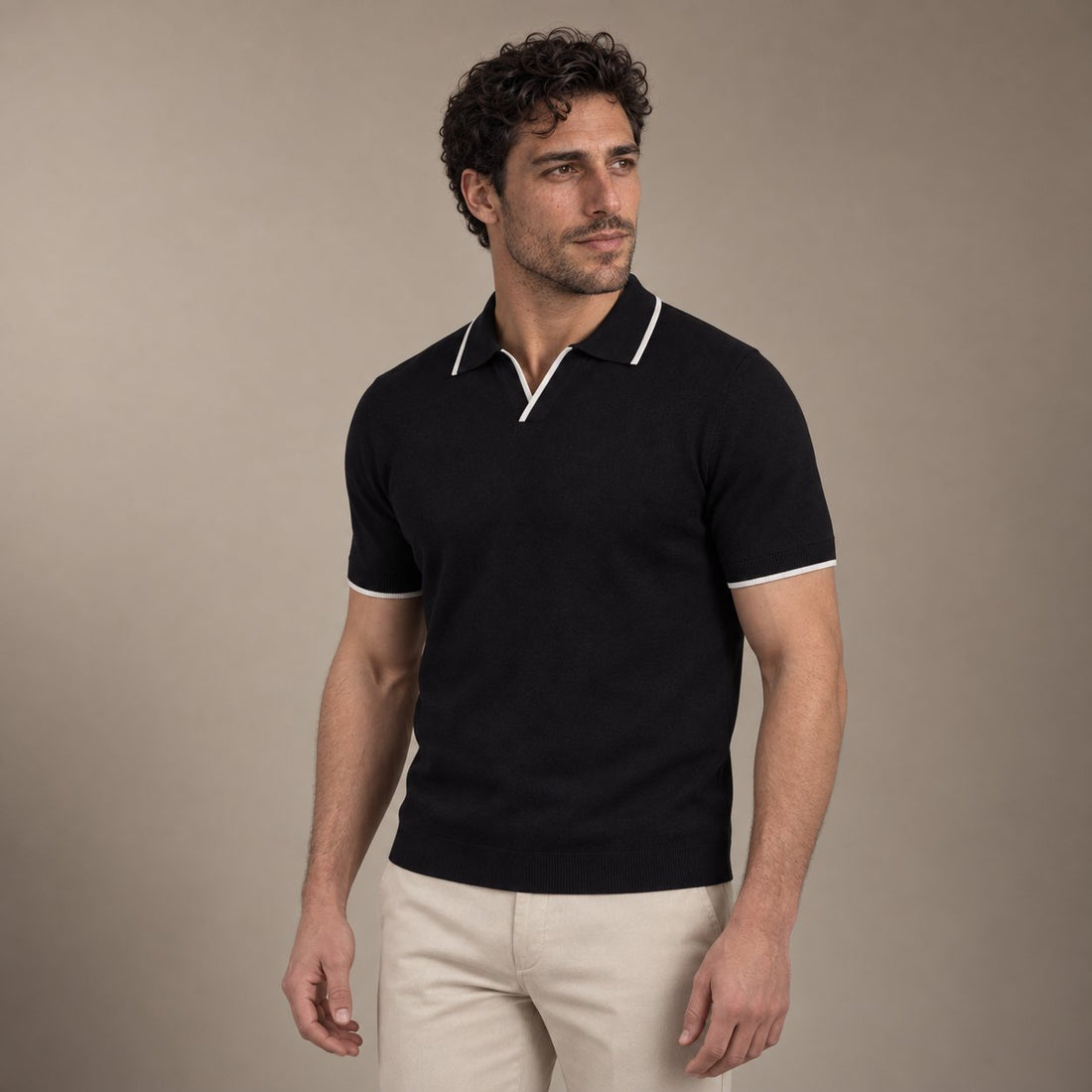 Men’s Knit Polo Shirt with White Trim