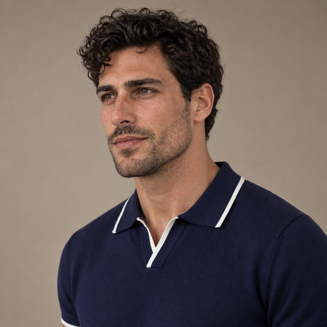 Men’s Knit Polo Shirt with White Trim